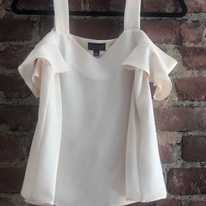 Topshop Cut Out Sleeve Top with Ruffle Sleeve Light Peach